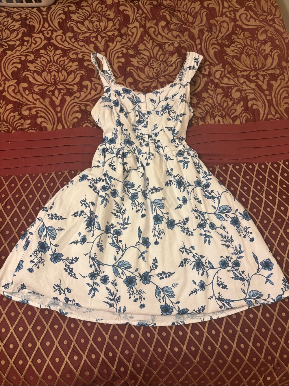 White and Blue Floral Dress - Sleeveless Sundress